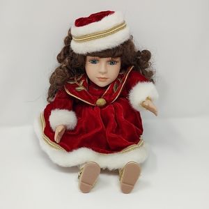 Vintage Dan Dee Musical Wind Up Music Collectible Doll in Red Dress Brown Hair
